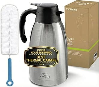 Thermal Coffee Carafe 2L / 68 oz – Updated 2025 Model – Insulated Stainless Steel Coffee Dispenser for Hot & Cold Drinks – 24h Cold / 12h Hot – Coffee Urn & Tea Carafe with Cleaning Brush by Cresimo
