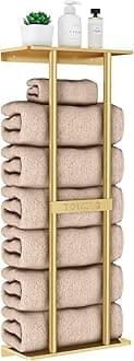 Bathroom Towel Storage Rack for Bathroom, 30 inch Towel Racks Wall Mounted with Shelf Can Holds 6 Large Towels, Wall Towel Rack for Rolled Towels, Gold