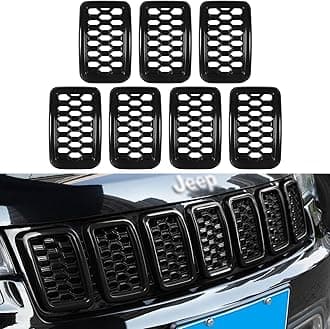 Grill Inserts Rings Covers For Jeep Grand Cherokee 2017 2018 2019 2020 2021 Honeycomb Grill Mesh Exterior Accessories Cover Overlay Kit,Not Fit SRT, Trackhawk, or 2021 Grand Cherokee L Models(Black)