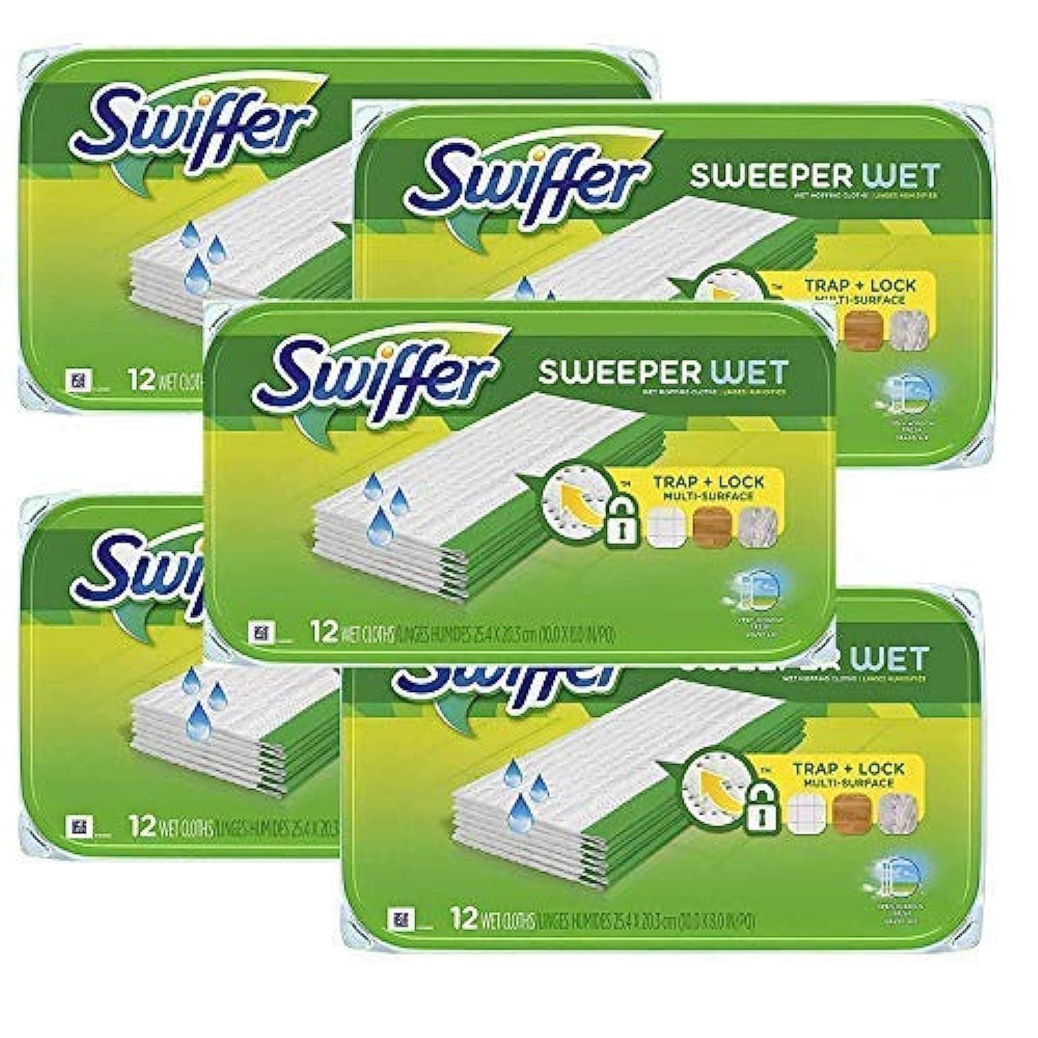 Sweeper Wet Mopping Pad Refills for Floor Mop Open Window Fresh Scent 12 Count - 5 Pack