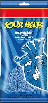 Raspberry Sour Belts - Vibrant & Tangy Blue Raspberry Sour Strips - Non GMO, Vegan & Kosher Blue Raspberry Sour Candy - 4 Ounce Pack