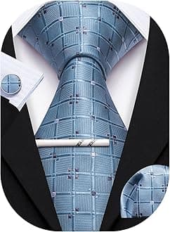 YOHOWA Men Plaid/Striped Ties Set Silk Business Wedding Formal Fashion Necktie and Pocket Square Cufflinks Set