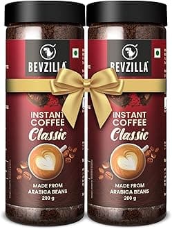 Bevzilla 400 Gram (200GMx2) Classic Instant Coffee Powder | Arabica Beans | Perfact For Espresso, Latte & Cappucino | Enjoy Hot & Cold
