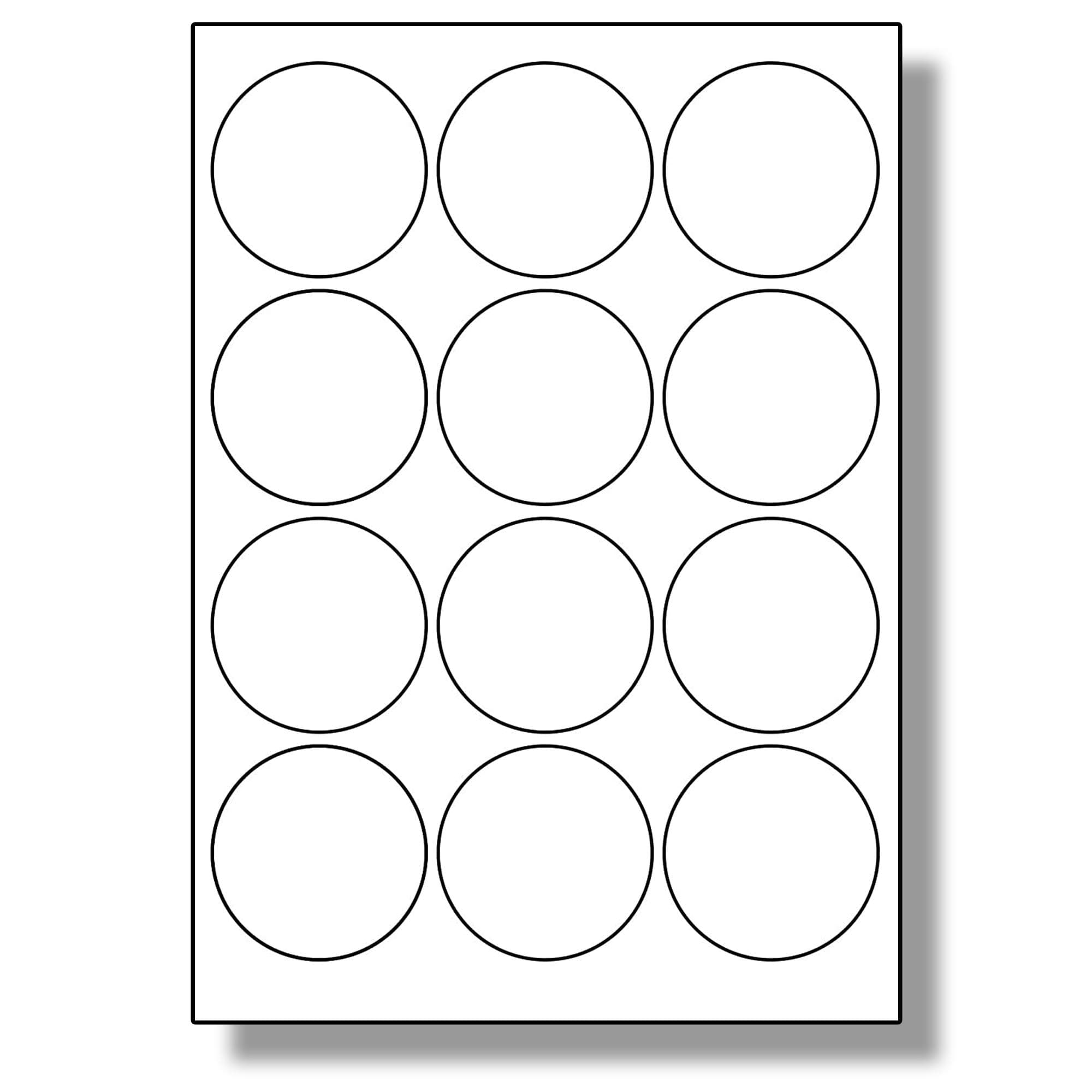 Label Planet® 12 Per Page/Sheet, 5 Sheets (60 Round Sticky Labels), White Blank Plain Matt Self-Adhesive A4 Circular Circle Permanent