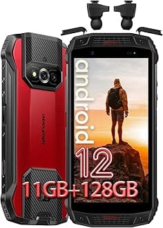 Ulefone Rugged Smartphone, Armor 15 Rugged Phone Built in TWS Earbuds, 11GB+128GB, 6600mAh, Android 12, 13MP Wide-Angle Lens, 16MP Front Camera, NFC, Headset-Free, Fingerprint ID, Red