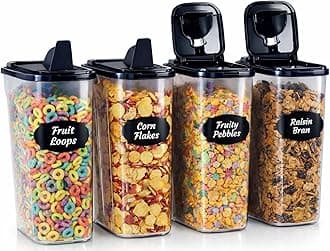 Airtight Food Storage Containers - Pack of 4 (4L/135.3oz) - MULTISPOUT Design for Kitchen & Pantry - BPA-Free Cereal Containers with Bigger Spout Mouth for Easy Pouring