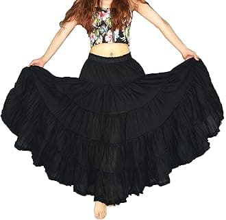 Women's Cotton 5 Tiered A Line Pleated Maxi Skirt Long Boho Gypsy Dance Skirts