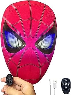 BOBOBN Spider Hero Remote Control Movable Mechanical Eyes, Realistic Spider Super Hero Full Mask Moving Lenses Cosplay, Wearable Movie Prop Mask Great Gift for Man and Kids
