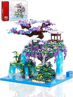 Kimiangel Cherry Blossom Bonsai Tree Set with Lights, Collectible of Japanese Sakura Tree House Model Building Kit, Birthday for Kids Age 14+&Adults Chineses Architecture