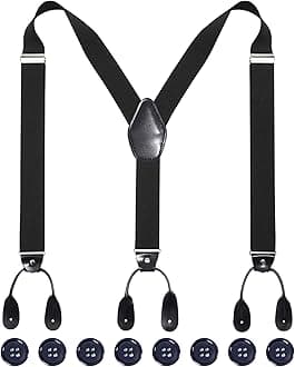 Kajeer Men Button Suspenders Adjustable, Heavy Duty Y-Back Elastic Tuxedo Elastic Mens Suspenders with Leather Buttons End
