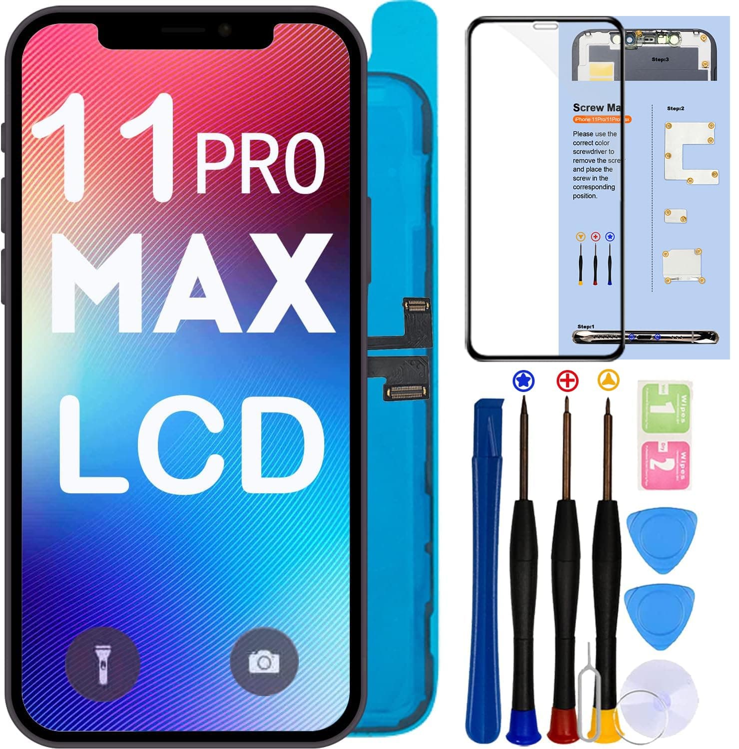 for iPhone 11 pro max LCD Screen Replacement 6.5“ (A2161,A2220,A2218,with face ID and 3D Touch Screen Display digitizer Frame Assembly Full Repair Kit with Repair Tools+Screen Protector