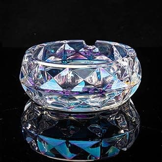 Glass Ashtray, Cigar Cigarettes Ash Tray Clear Crystal Glass Ashtrays for Home Office Indoor and Outdoor Decorative