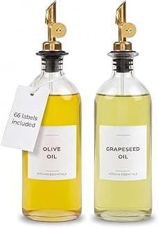 Olive Oil Dispenser Bottle for Kitchen, Coffee Syrup Dispenser - Elegant Olive Oil Bottles for Kitchen - Glass Cooking Oil Dispenser, Container, Cruet with Pourer Spout - Set of 2pcs, Gold