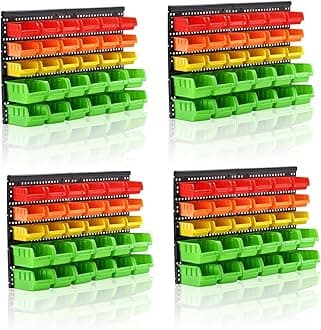 Wall Mounted Storage Bins Parts Rack 4 Colors Bin Organizer Garage Plastic Shop Tool, Garage Organizers and Storage (Style-Vivid) 50.4"*32.4"