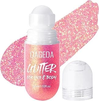 DAGEDA Body Glitter Gel, Roll-on Face Glitter for Mermaid Makeup Festival Rave Accessories, Holographic Hair Glitter Gel,Body Shimmer Halloween Makeup for Rave Party (Pink)