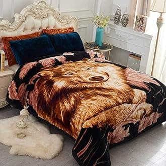 Mink Blanket, King Size 85" x 93", 10 Pound Heavy, Polyester, Wolf Print, Animal Printed - Wolf
