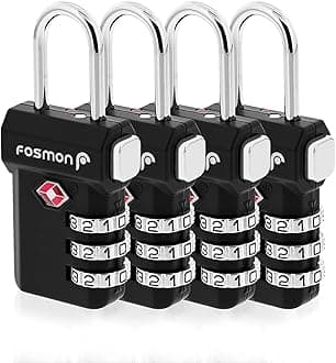 Fosmon TSA Accepted Luggage Locks, (4 Pack) Open Alert Indicator 3 Digit Combination Padlock Codes with Alloy Body and Release Button for Travel Bag, Suit Case & Luggage - Black
