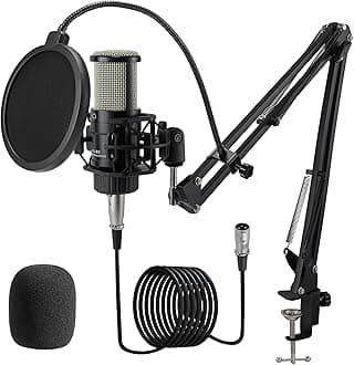 ALABS XLR Condenser Microphone, Professional Cardioid Recording Microphone Kit with 25mm Diaphragm for Streaming, Podcasting, Singing, Vocal, Studio Mic with Boom Arm, Pop Filter (AC22)