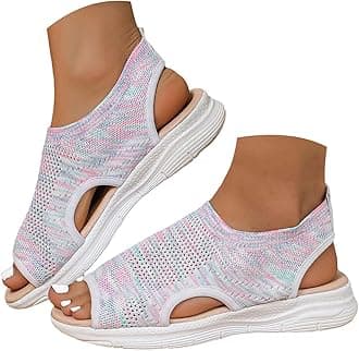 Sandals for Women Orthopedic, Sandals with Arch Support Summer Ladies Wedge Cushion Walking Shoes Platform Casual Mesh Beach Comfy Washable Memory Foam Slingback Slide Sport Knit Shoes