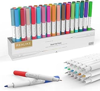 REALIKE Dual Tip Pens for Cricut Maker 3/Maker/Explore 3/Air 2/Air, Dual Tip Marker Pens Set of 48 Pack Fine Point Pen Writing Drawing Accessories for Cricut Machine (0.4 Tip & 1.0 Tip)