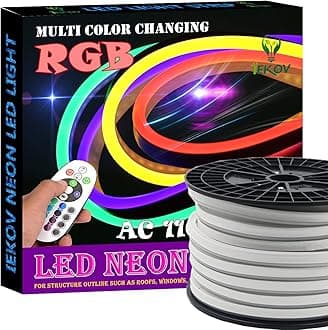 IEKOVTM AC 110-120V Flexible RGB LED Neon Light Strip, 30m, Waterproof, Multi Color Changing, Remote Control, Indoor and Outdoor, 60 LEDs/M, 5050 SMD, String Light
