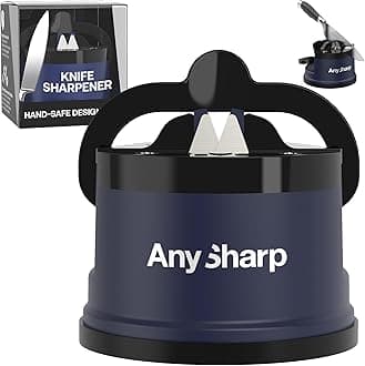 Editions – Hands Free Knife Sharpener - Easy to Use Sharpening Tool with PowerGrip Suction Base and 20-Degree Pre-Set Angle - for All Knives: Chef's, Serrated, and Hardened Steel - Navy