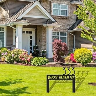 Personalized Modern Large Metal Address Sign for Yard, Custom House Number Sign Street Name Plaque for Outside, Outdoor Lawn Address Post Home Garden Decoration Plaque with Stakes