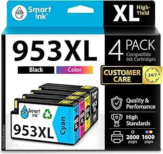 – Smart Ink Compatible Ink Cartridge Replacement for HP 953XL 953 XL 4 Multipack (Black XL & C/M/Y) with Advanced Chip Technology to use with HP Officejet pro 7720 7730 7740 8710 8715 8720 8725 Printer