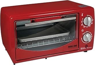 Better Chef Basic Toaster Oven | 4-Slice | 60-Minute Timer | Slide Out Rack | Bake Tray | Broil (Red)