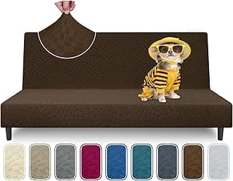 ZNSAYOTX Fashion Futon Cover (67"-82") Stretch Fit Armless Sofa Bed Slipcover, Universal Foldable Sofa Mattress Protector Full Queen Size, Irregular Plaid Texture Jacquard Futon Protector (Coffee)