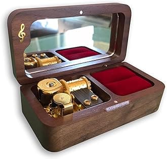 Play (Jingle Bells) Walnut Wind up Wooden Music Box Jewelry Box with Sankyo Musical Movement (65 Tunes Option)