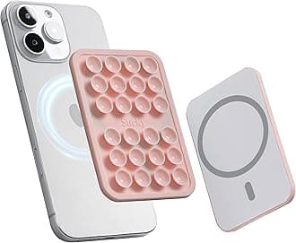 SuckyMagnetic Suction Cell Phone Grip for MagSafe Case, Silicone Octo Cup Buddy Holder, Hands-Free Removable Mount, Durable Magnet Phone Accessory for iPhone and Android - Chalk Pink