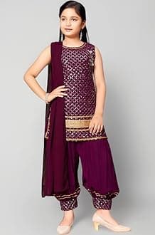 Aarika Girls Ethnic Wear Navy Blue Colour Sequin Embroidery/Lace Work Georgette Kurti Patiala Set With Dupatta