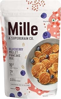 Mille 16g High Plant Protein Blueberry Millet Pancake | NO MAIDA | Eggless | Gluten Free | Low Carbs | Low GI Millet Grain | No Refined Sugar Pancake Mix | High Protein Breakfast | 250 grams