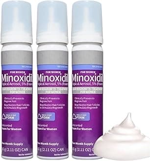 Minoxidil for Women 5% Foam Hair Regrowth Treatment, 2.11 oz Cans, 3-Pack, 6 Month Supply