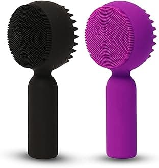 2 PC Silicone Facial Cleansing Brush 2 in 1 Facial Scrubber Manual Exfoliating Facial Brush Face Cleanser Face Exfoliator Ultrafine Bristles for Sensitive Skin Easy to Clean Lather Well(Black&Purple)