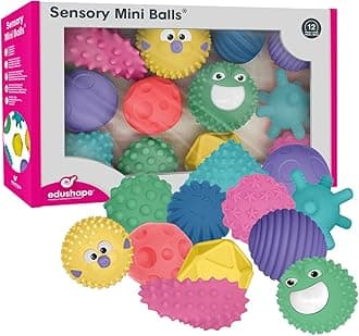 Edushape Sensory Mini Balls for Baby - Pack of 12 Solid Color Baby Balls That Help Enhance Gross Motor Skills for Kids Aged 6 Months and Up - Vibrant Colorful and Unique Toddler Ball for Baby