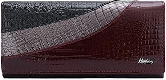 Women's Long Trifold Genuine Leather Wallet Credit Card Purse Ladies Casual Fashion Clutch Black Burgundy Multi-Color