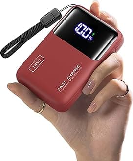 INIU Large Capacity Mobile Battery, 20,000 mAh, 65 W, Ultra Compact Size, Fast Charging, USB-C Input & Output Ports, PSE Certified, 3 Devices Simultaneously Charging, Strap-Type USB C Cable, Mobile Battery, For Laptops, Tablets, Smartphones, Outdoors, Disasters, Emergencies, MacBook iPhone 16 / 15 & Android iPad, Red