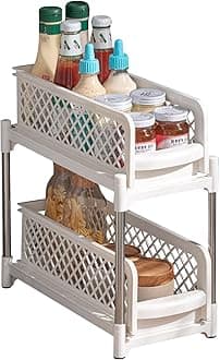 Beauenty Pull Out Spice Rack Organizer for Inside Kitchen Cabinets - 18.5/26.7cm Wide - Slide Out Drawer – Sliding Spice Cabinet Organization Shelf Racks - 2 Tier (W - 18.5 cm)