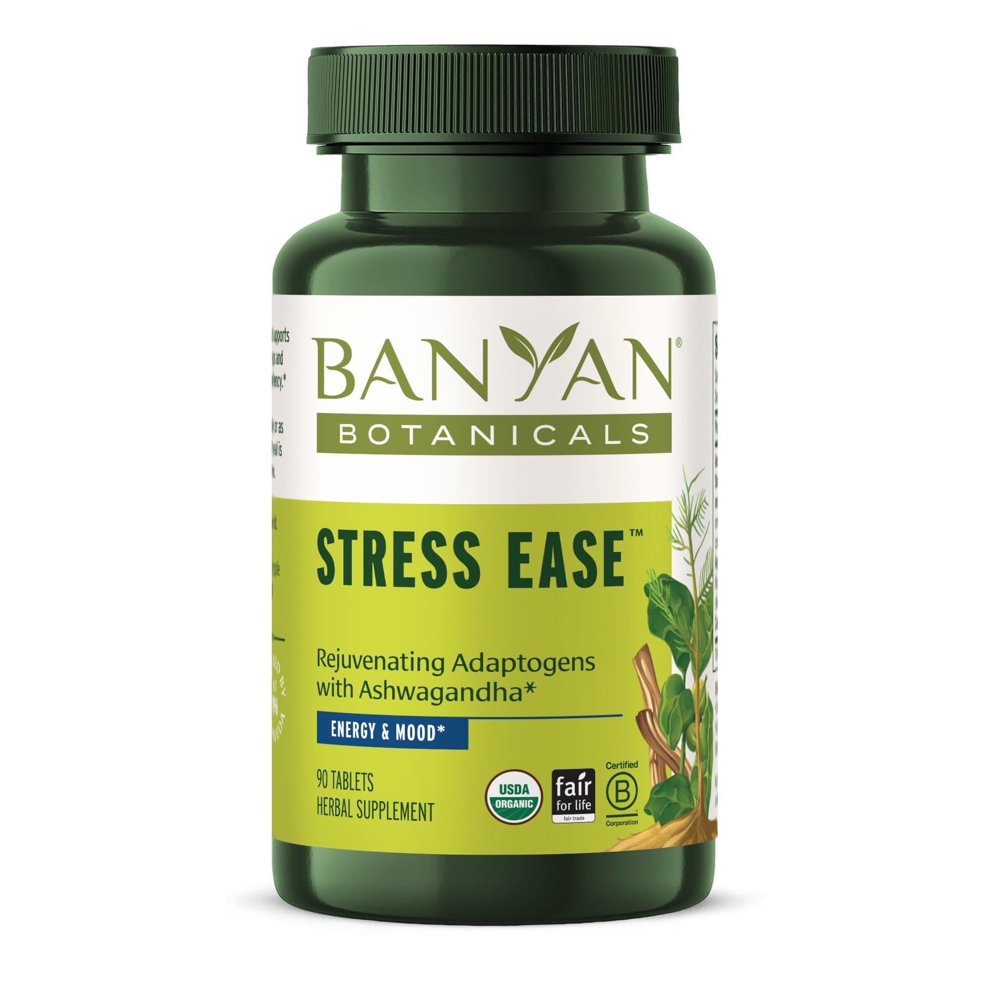 Organic Stress Ease – Adrenal Support & Resilience Supplement – Ashwagandha & Shatavari for Fatigue & Nervous System Balance – 90 Tablets – USDA Organic