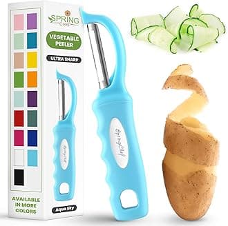 Spring Chef Premium Swivel Vegetable Peeler, Soft Grip Handle and Ultra Sharp Stainless Steel Blades - Perfect Kitchen Peeler For Veggie, Fruit, Potato, Carrot, Apple - Aqua Sky