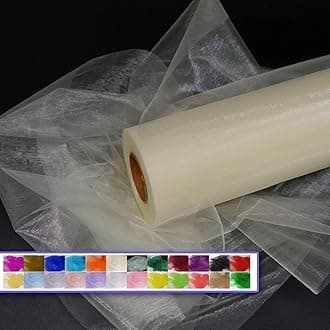 Ivory Organza Tulle Fabric Rolls, Crystal Organza 12" by 50 Yards (150 ft) Sheer Nylon Silky Shiny Netting Spool Bolt for DIY Craft Table Runner Wedding Baby Shower Party Decor (Ivory)