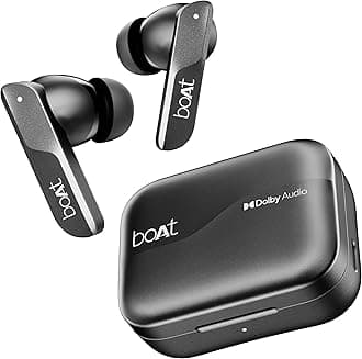 Boat Airdopes 800, Dolby Audio, Adaptive EQ by Mimi, 4Mics AI ENx, App Support, Fast Charge, Low Latency, IPX5, v5.3 Bluetooth TWS in Ear Earbuds Wireless Earphones with mic (Interstellar Black)
