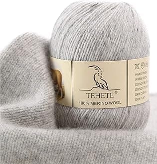 TEHETETEHETE 100% Merino Wool Yarn for Knitting 3-Ply Luxury Warm Soft Lightweight Crochet Yarn (Light Grey)