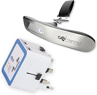 GoTrippin by Destinio Travel Combo Pack - 50 Kg Digital Luggage Scale (Steel Body) + Universal International Adapter with Dual USB 5V 2.4A (12W) for Worldwide (Weighing Scale Silver +12W Adapter)