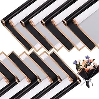 Just Flowers Waterproof Floral Wrapping Paper, Gift Wrapping Paper Roll Sheet, Florist Bouquet Supplies (Black & White, Pack of 20)