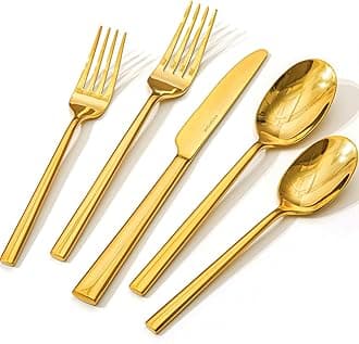 KINGSTONE Gold Silverware Set, 20-Piece Forged Flatware Set Cutlery Set Premium Stainless Steel, Service for 4, for Kitchen, Home, Wedding, Party, Mirror Polished and Dishwasher Safe