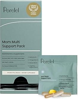 Mom Multi Support Pack, Postnatal Vitamins for Women with Omega 3 Dha, Iron, Collagen, & Vitamin B12 to Support Postpartum Health, Soy & Gluten Free, Non GMO, 30 Daily Pill Packs