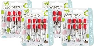 OsoCozy Diaper Pins - (Red) - Sturdy, Stainless Steel Diaper Pins with Safe Locking Closures - Use for Special Events, Crafts or Colorful Laundry Pins, 2.875 Inch x 0.25 Inch x 0.5 Inch (Pack of 4)